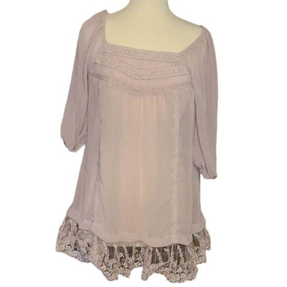 Blue Bird Lace Sheer Pink Cottagecore Blouse - Picture 1 of 2